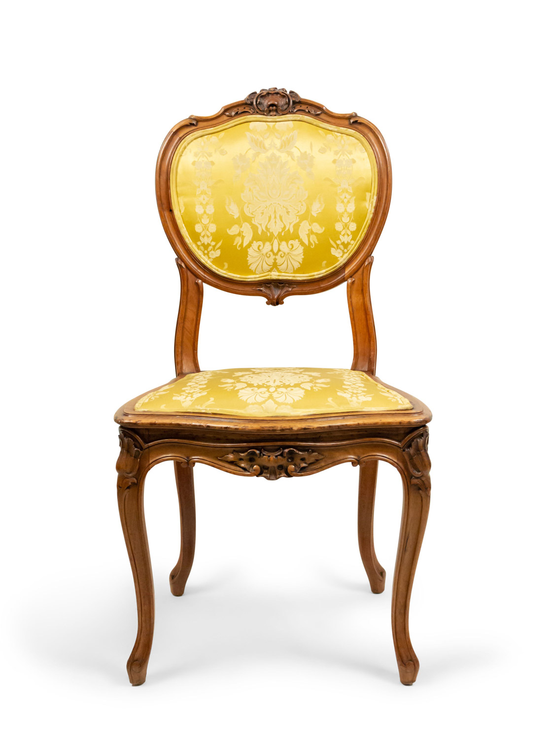 French louis xv gold damask side chairs