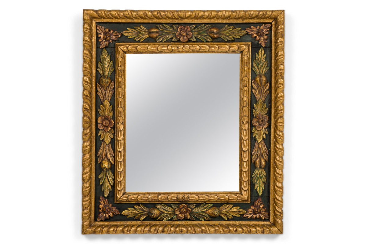 Italian venetian style gilt and polychromed wall mirror 1