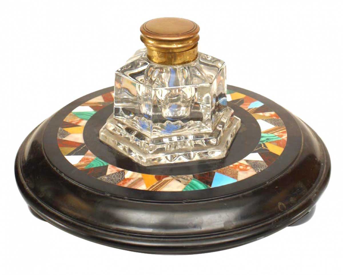 French victorian crystal and marble inkwell