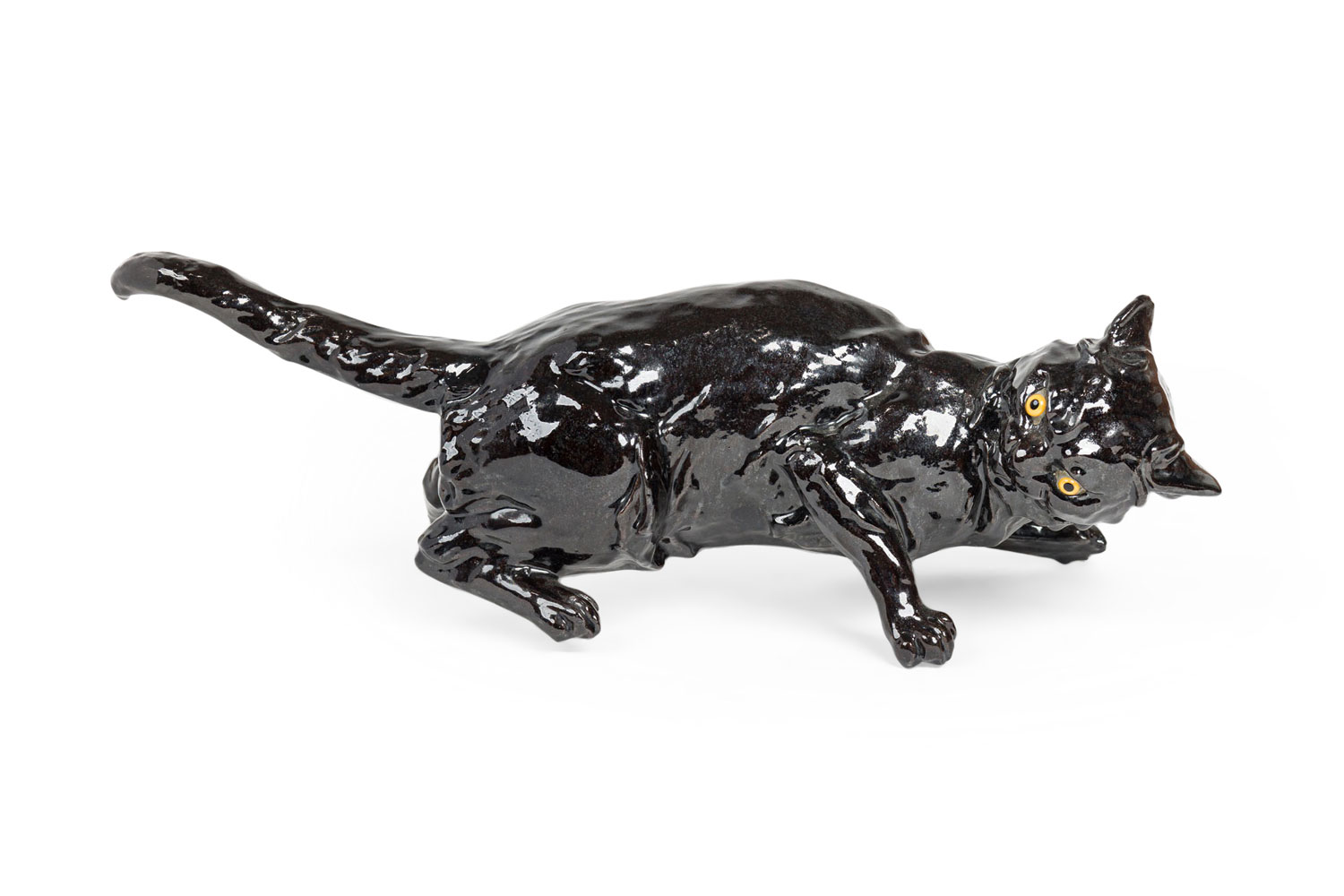 Fimony black glazed terra cotta cat