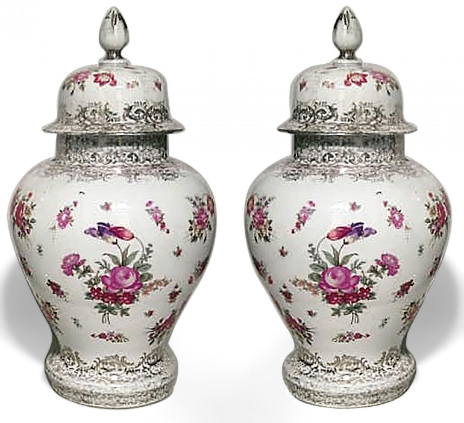 Pair of german meissen porcelain vases with lids