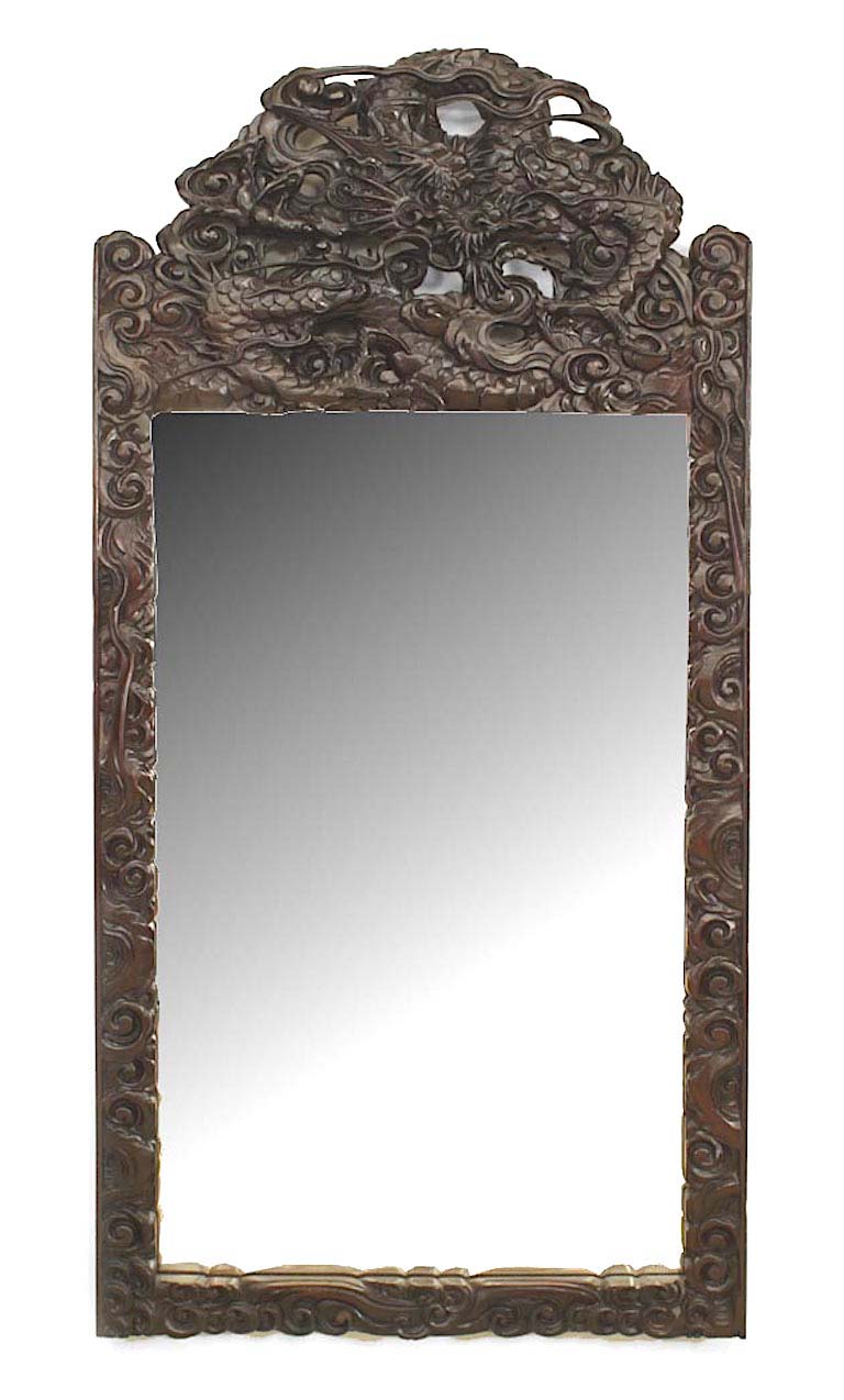 Chinese style mahogany carved wall mirror
