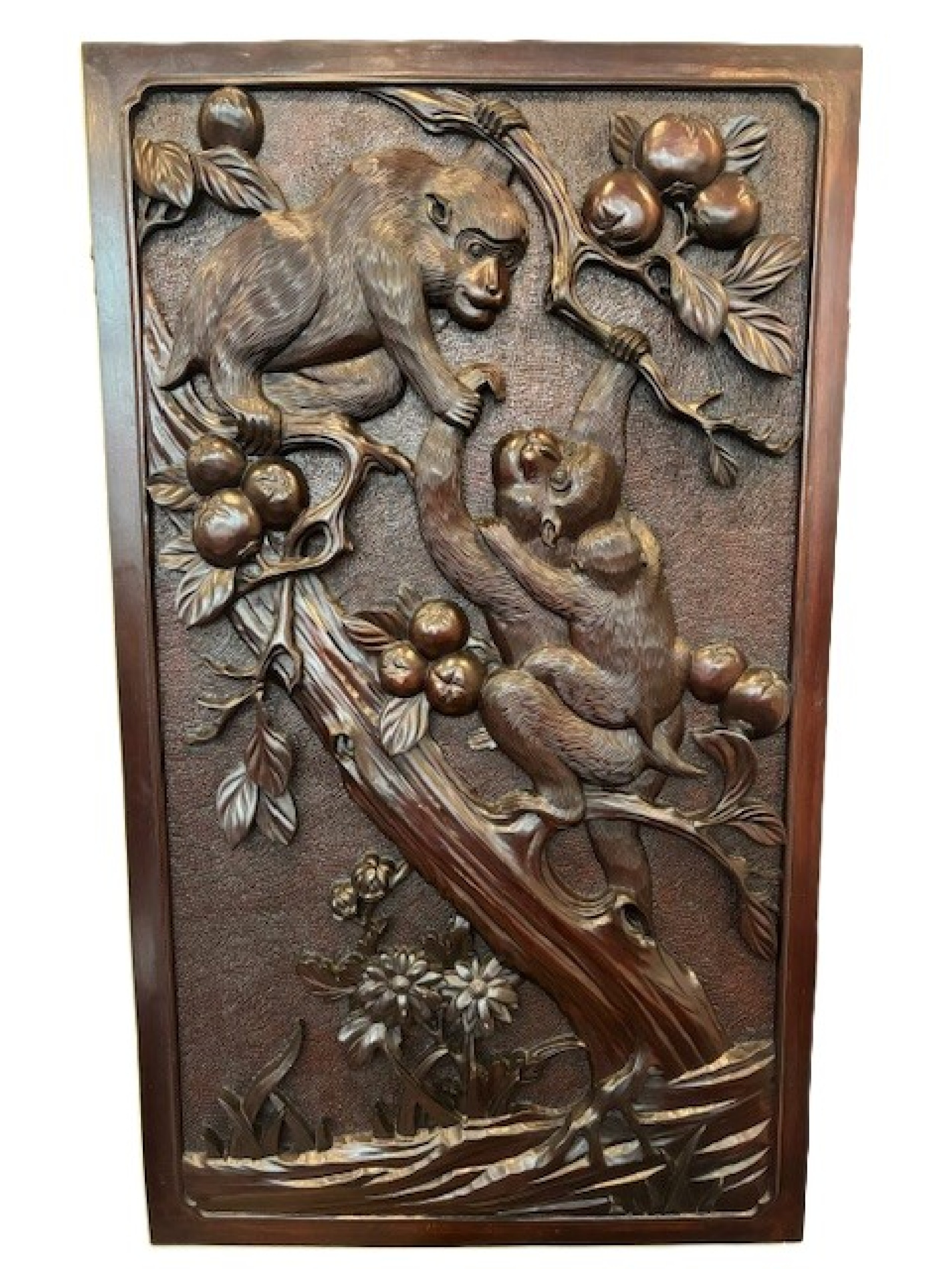 Chinese carved monkey wall plaque a