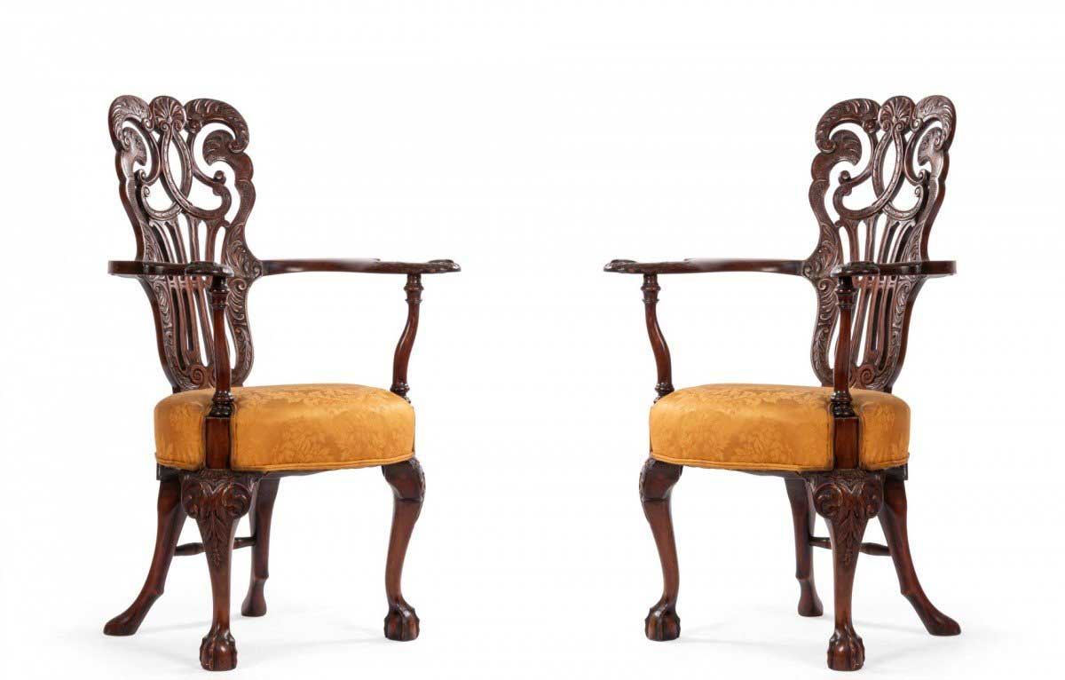 English chippendale mahogany arm chairs