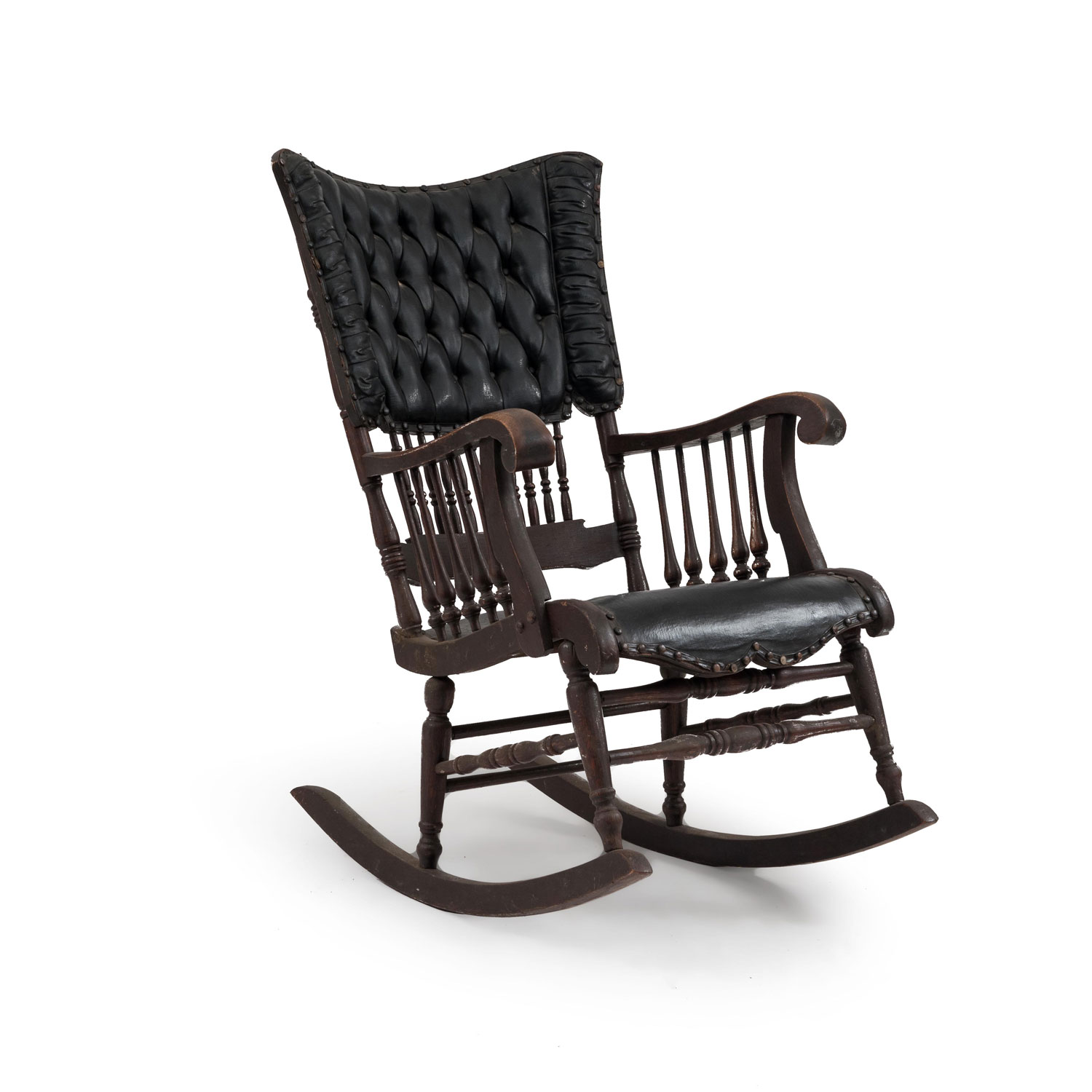 American victorian black leather rocking chair