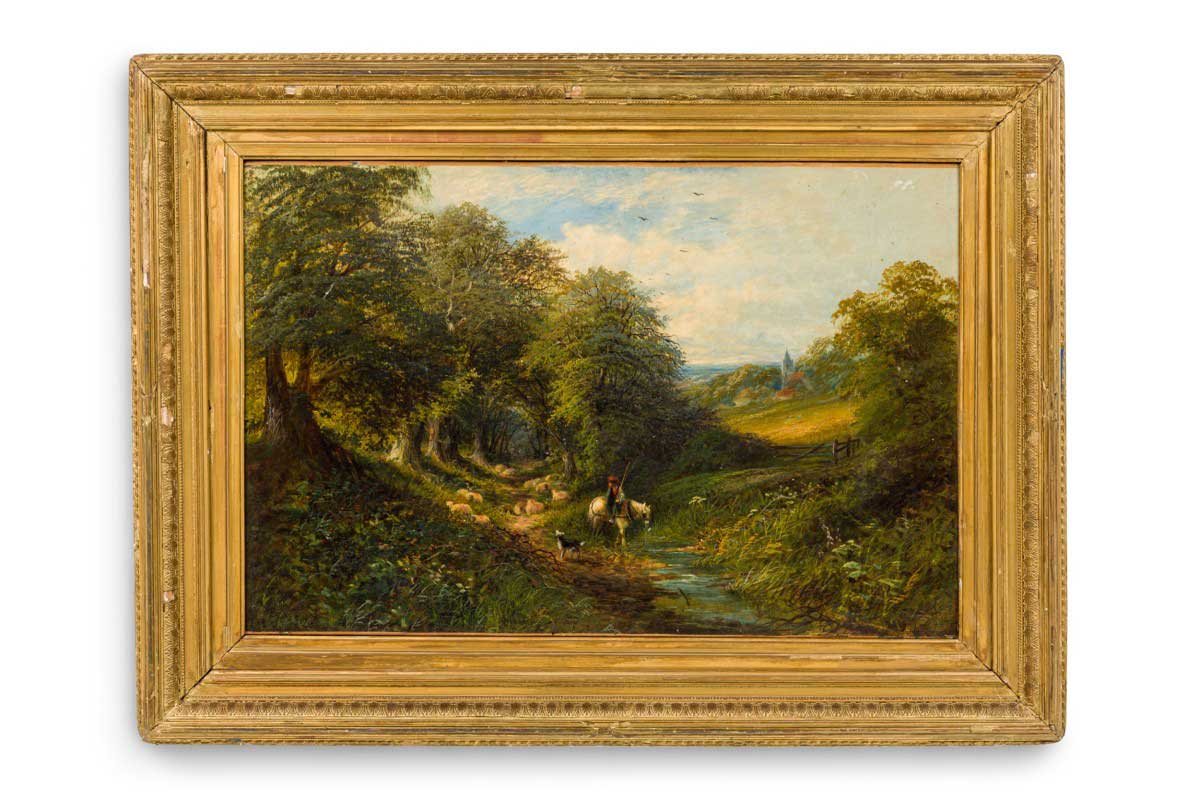 Victorian oil painting of man on white horse