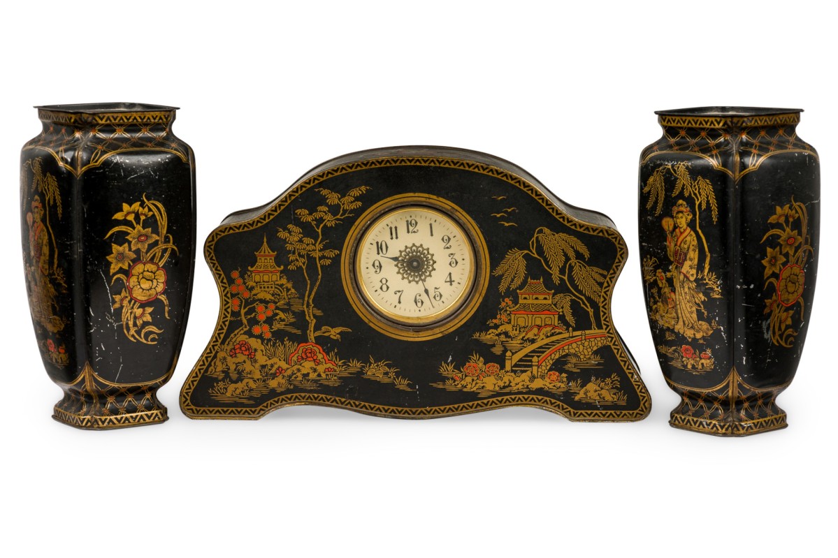English regency chinoiserie clock set
