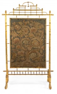 French Victorian Gilt Faux Bamboo Fire Screen