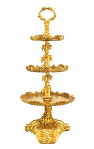 Pair of french louis xv bronze dore 3 tier compotes