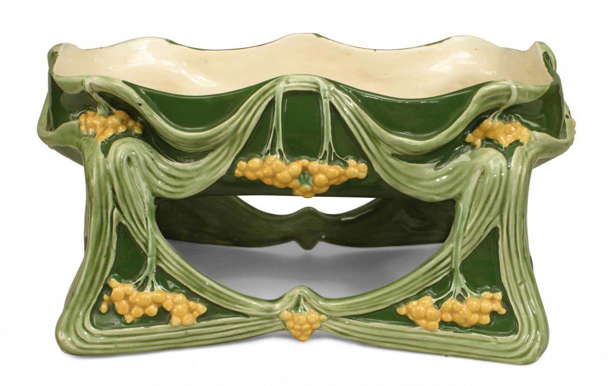 French art nouveau green porcelain centerpiece