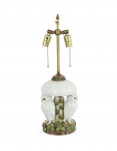 English victorian porcelain owl table lamp