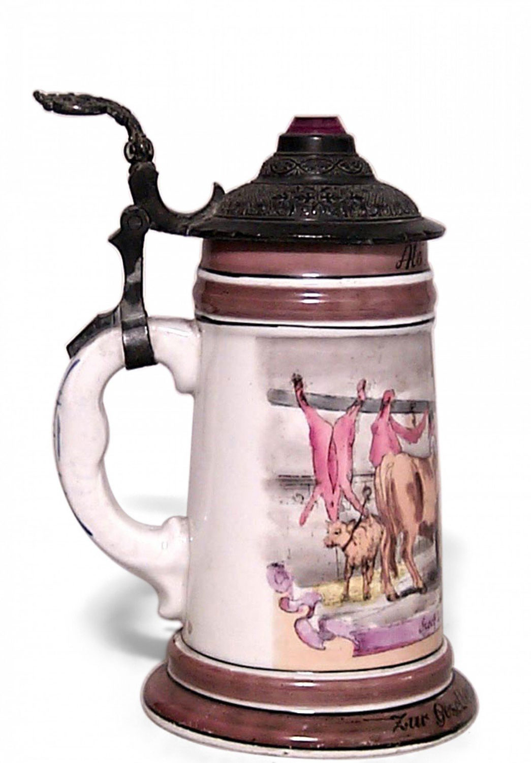 German porcelain and pewter beer stein 4