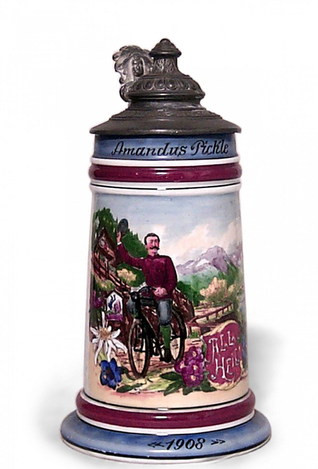 German porcelain and pewter beer stein 6