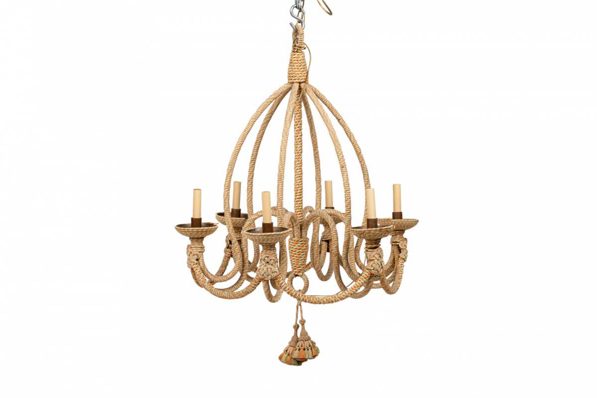 French victorian style upholstered rope and tassel chandelier