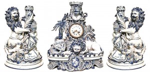 Set of 3 french victorian porcelain lion clock set