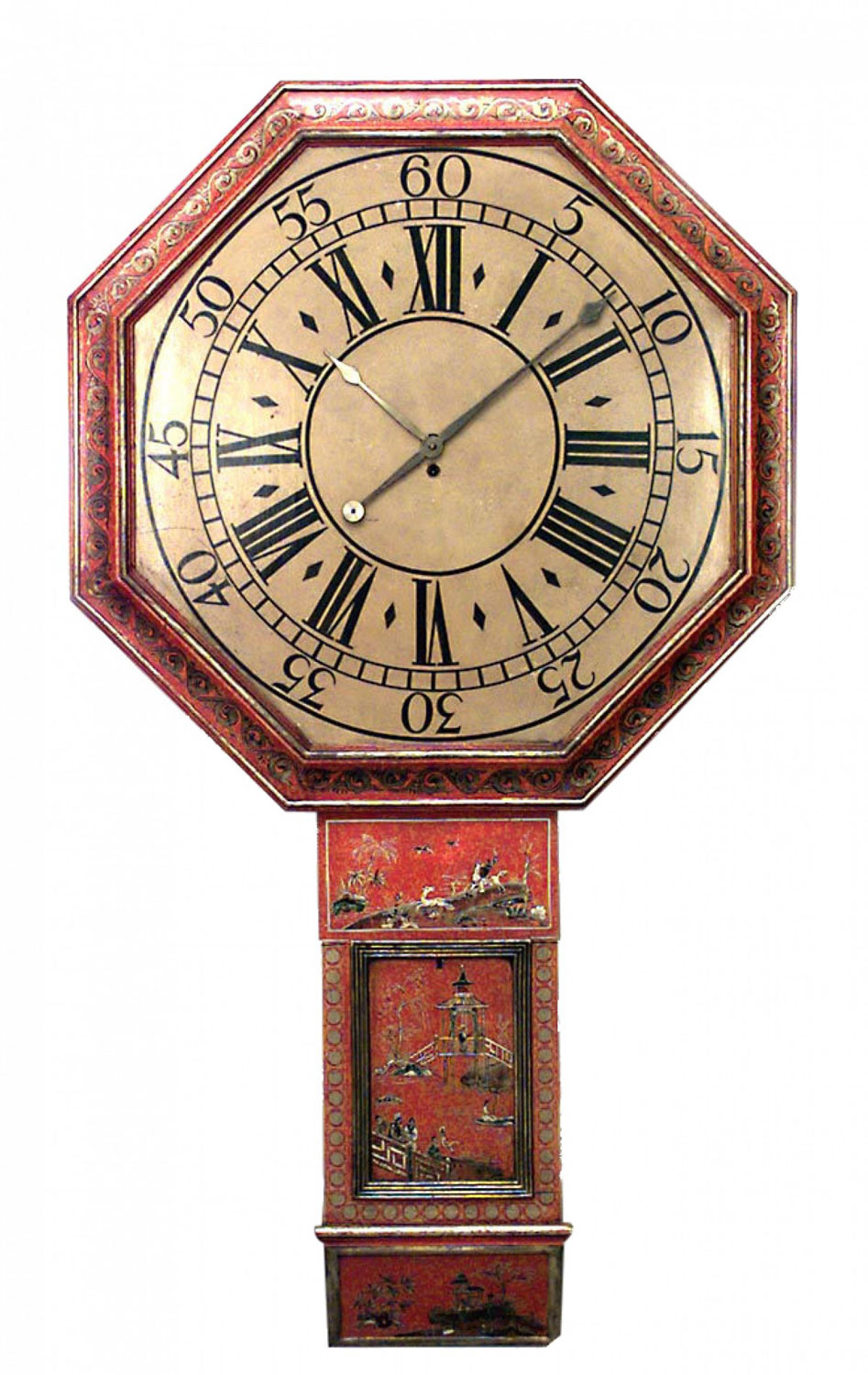 English regency red lacquer wall clock