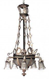 French victorian bronze dore and crystal bowl chandelier