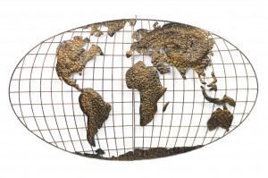 American mid century gold world map plaque