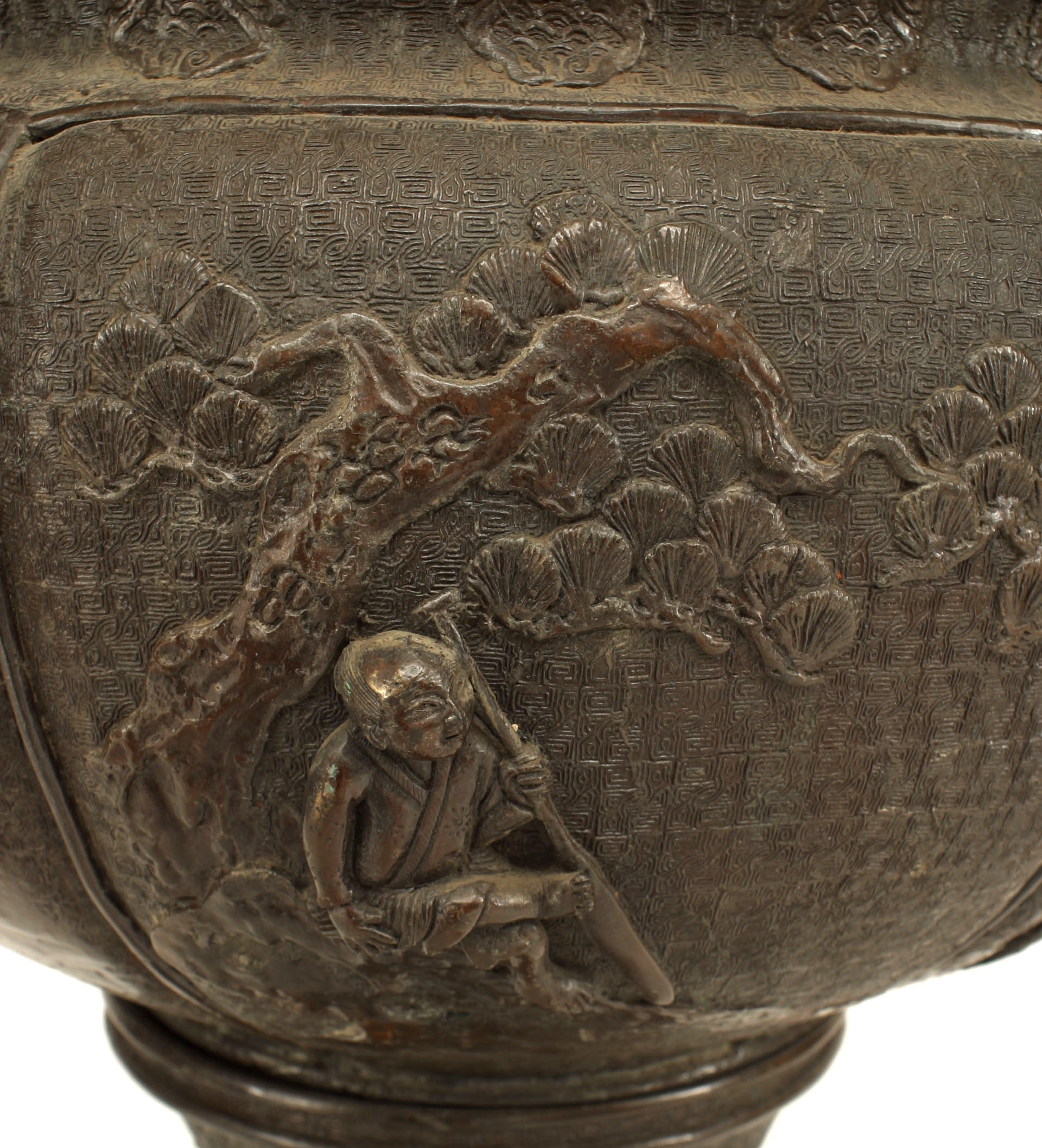 Japanese bronze floral pot with stand