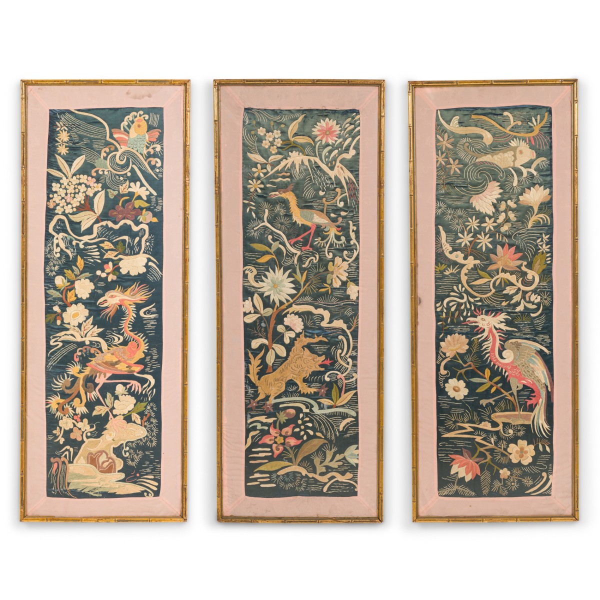 Chinese embroidered floral wall hangings