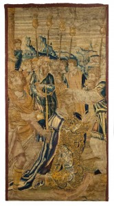 Belgian woven tapestry of kneeling king 1