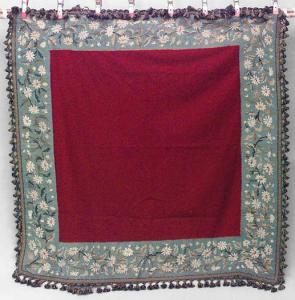 American victorian maroon and blue needlepoint table cover