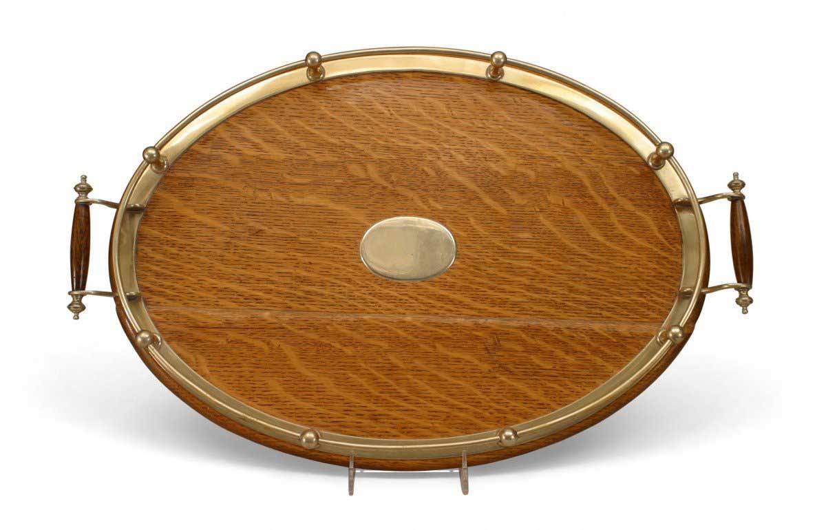 English victorian oak and silver tray