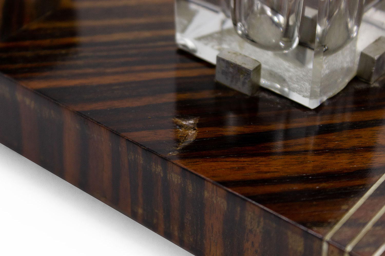 French art deco palisander and pewter inkwell 1