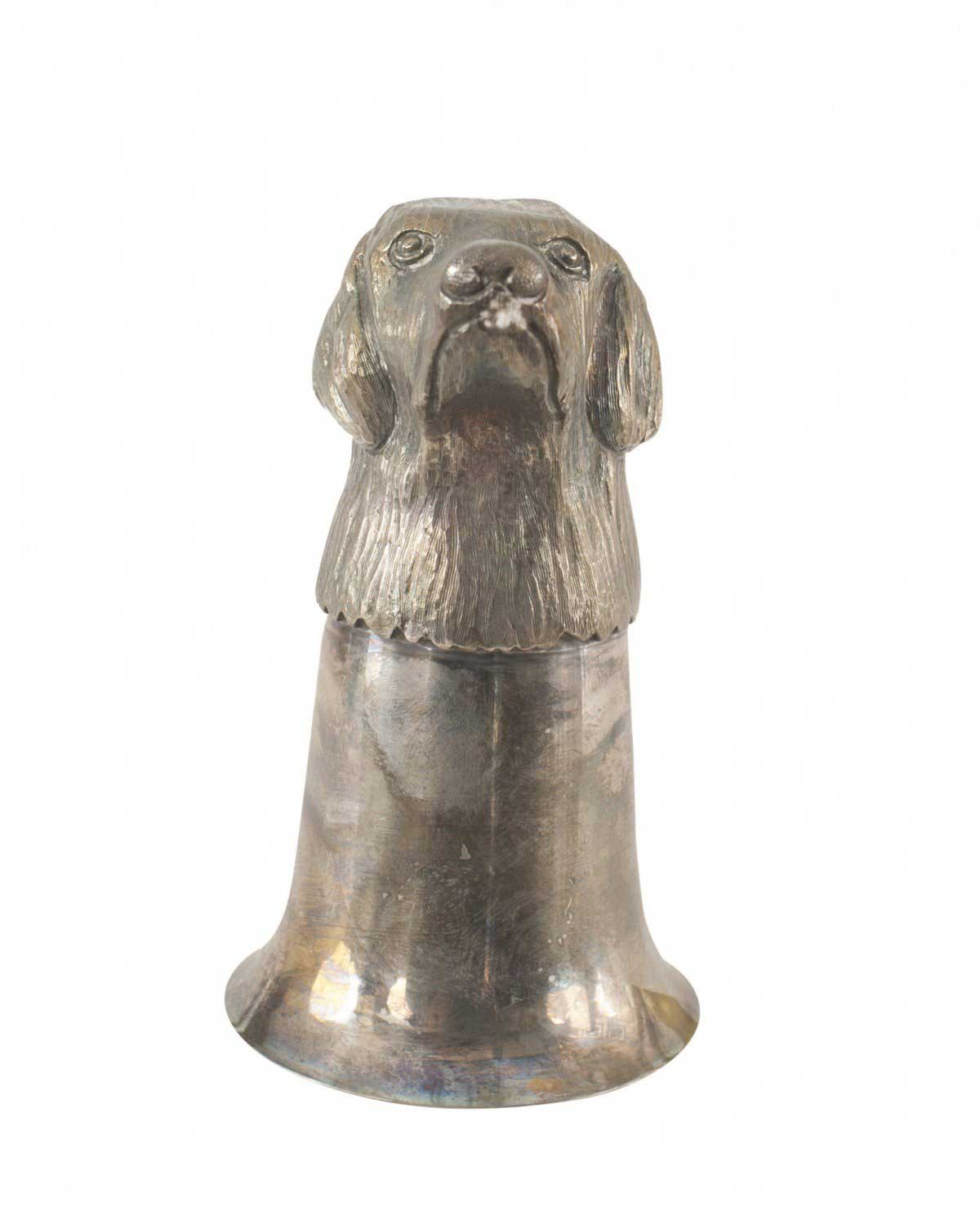 English victorian silver plate cup with dog head