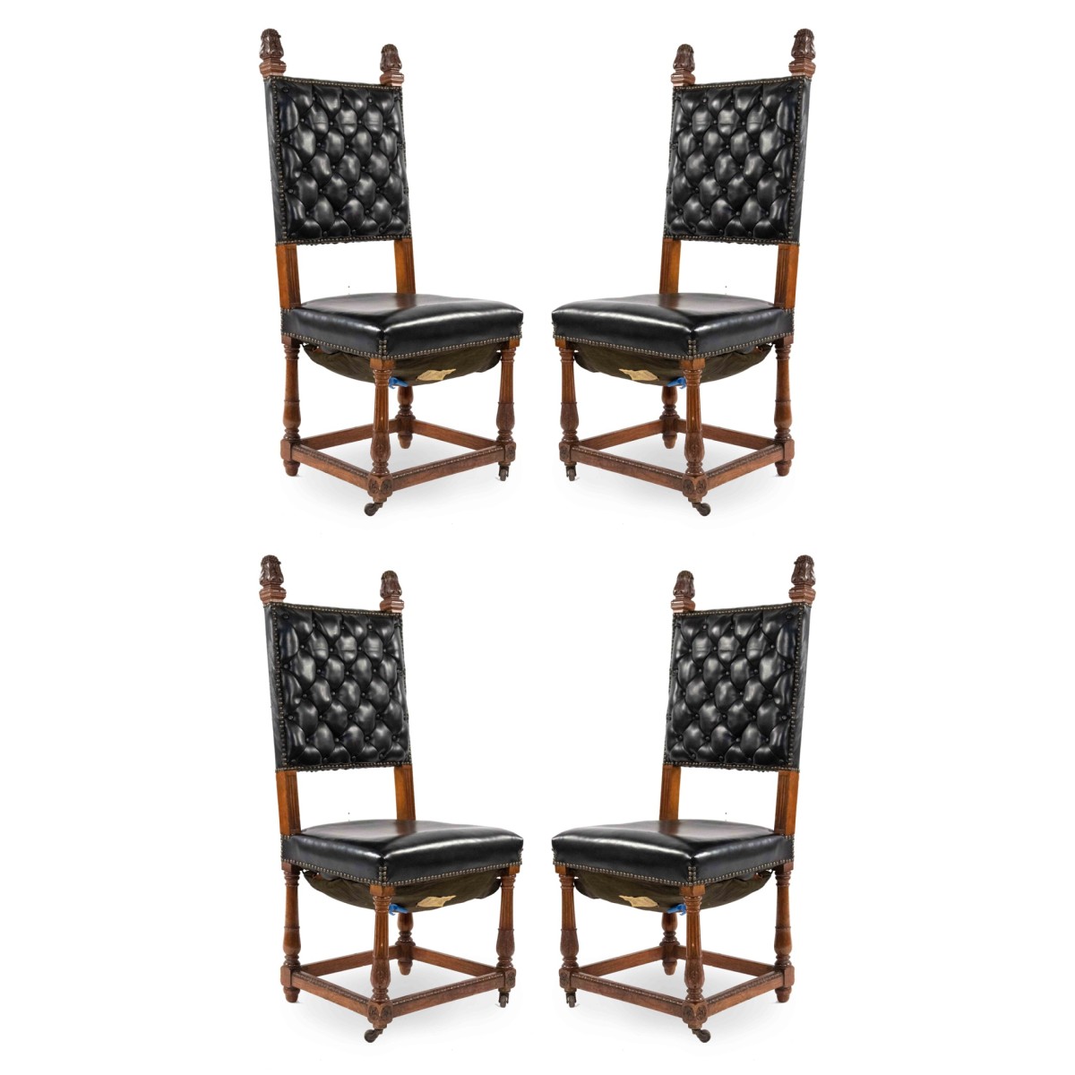 Italian renaissance black leather side chairs
