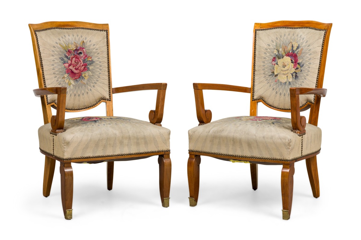 French art deco aubusson arm chairs