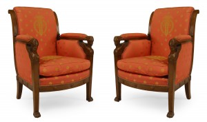 French empire silk bergere arm chairs 1