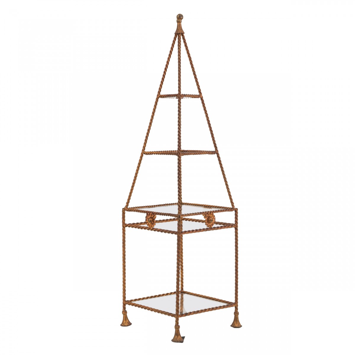 Rope and tassel gilt obelisk etagere