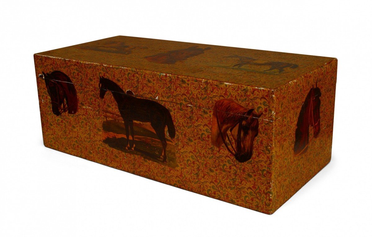 English victorian wooden box with horses 1