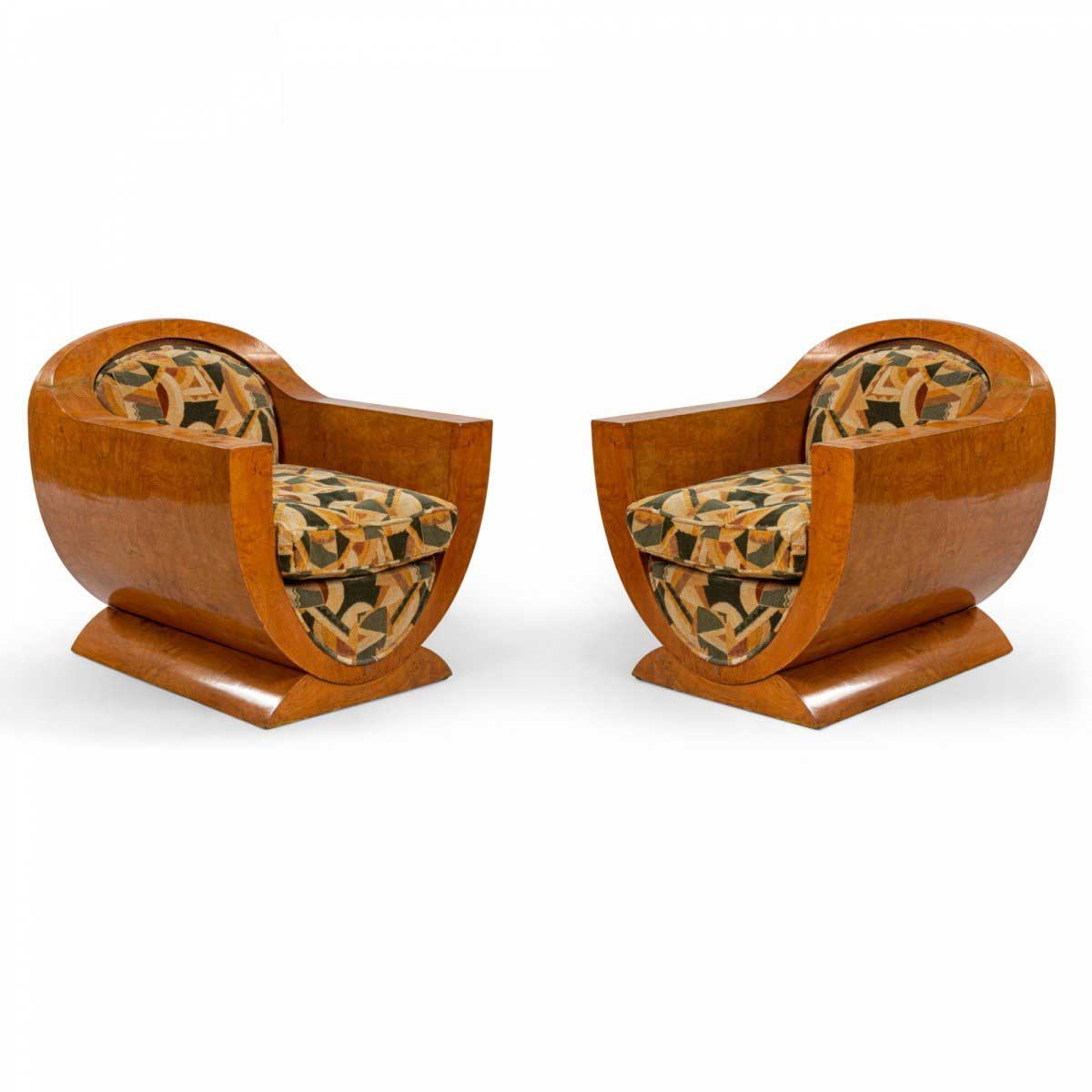 French art deco ash club chairs