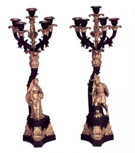 French victorian bronze dore figural candelabras
