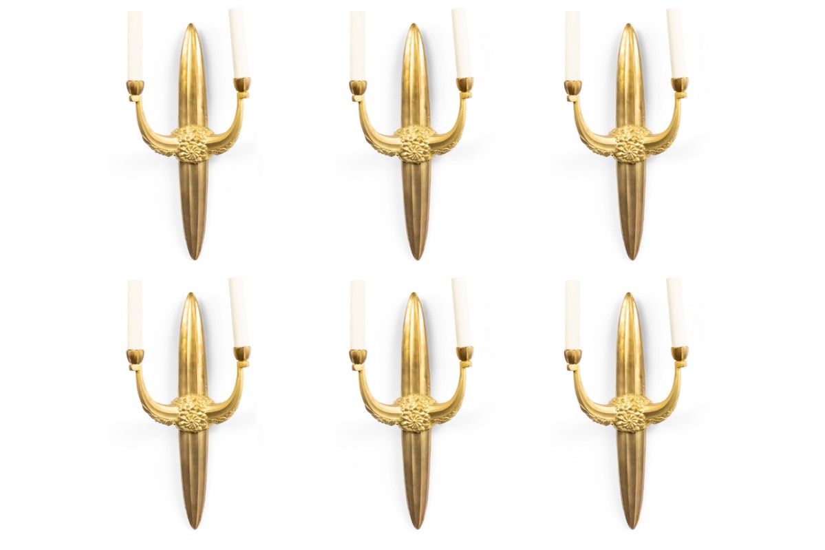 French art deco bronze dore wall sconces 1