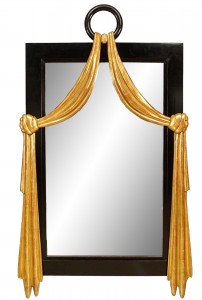 French mid century ebonized wall mirror with gilt swag 1