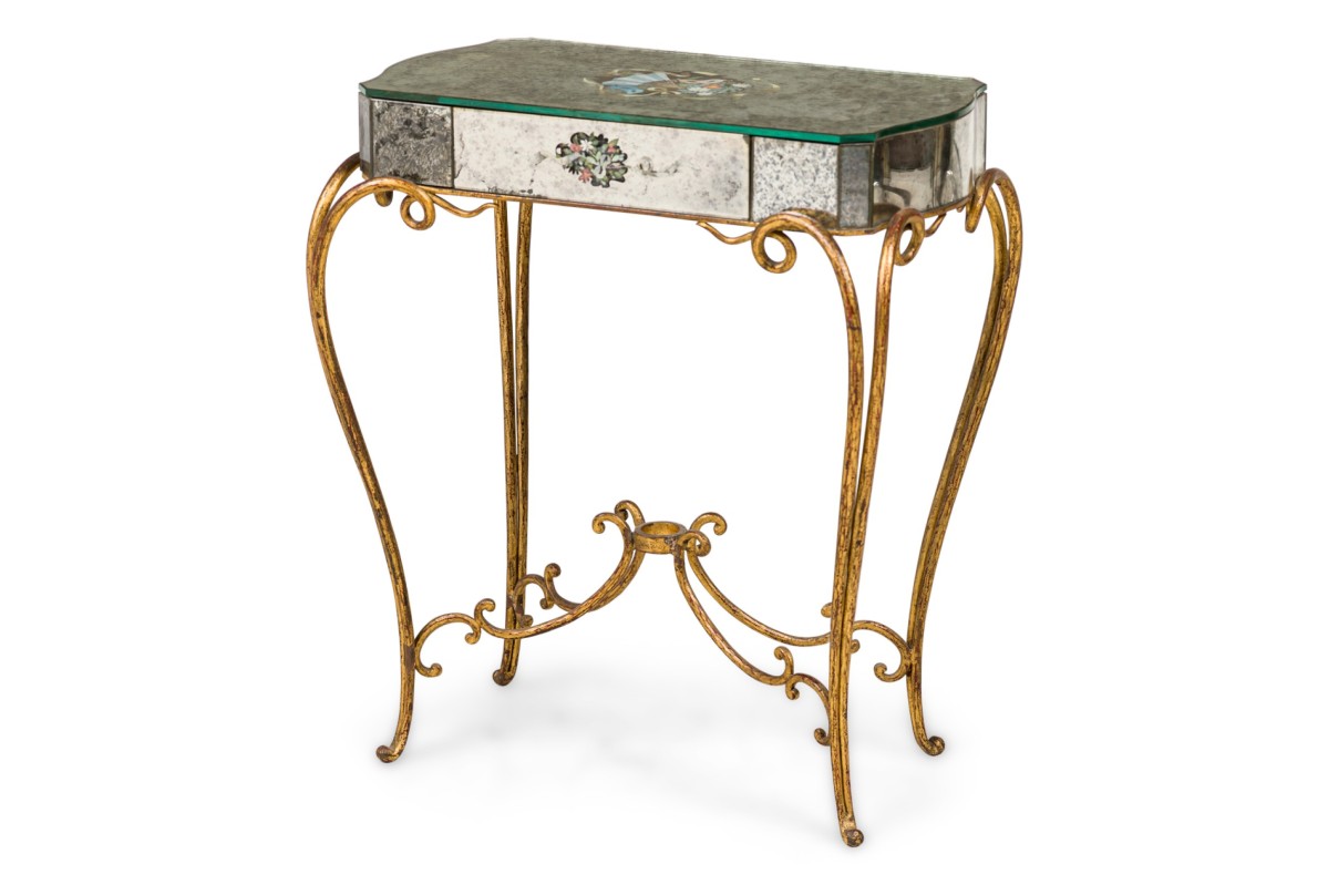 French rectangular mirrored end table