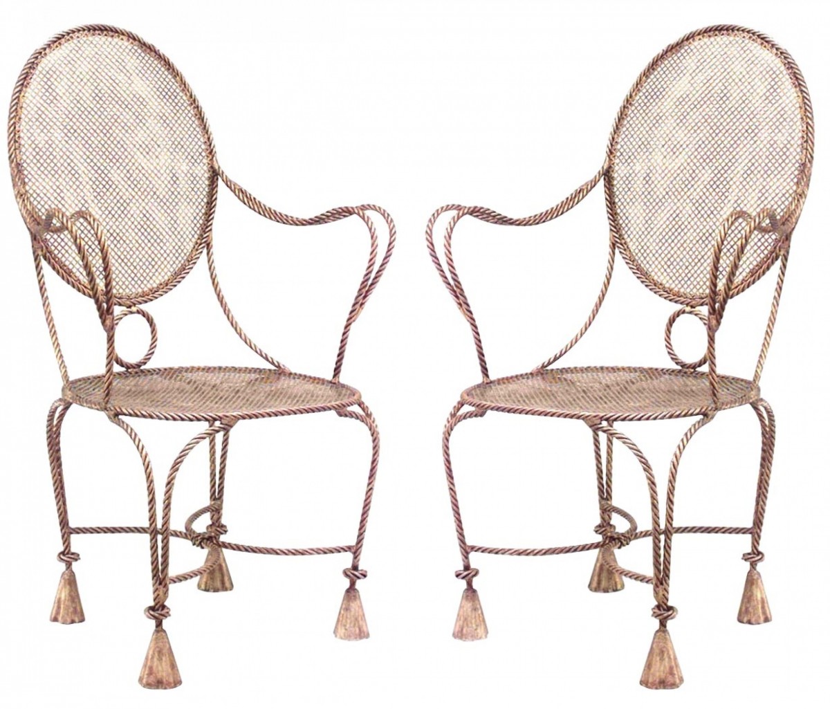 French rope tassel gilt arm chairs 1