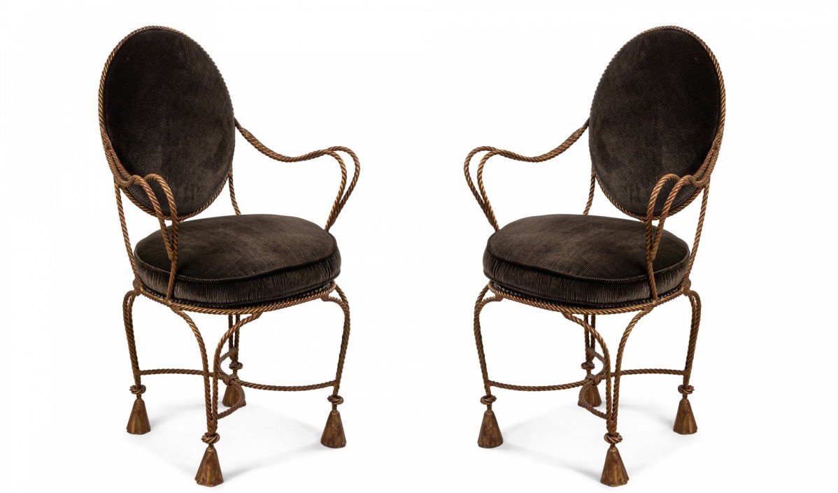 Rope and tassel gilt arm chairs