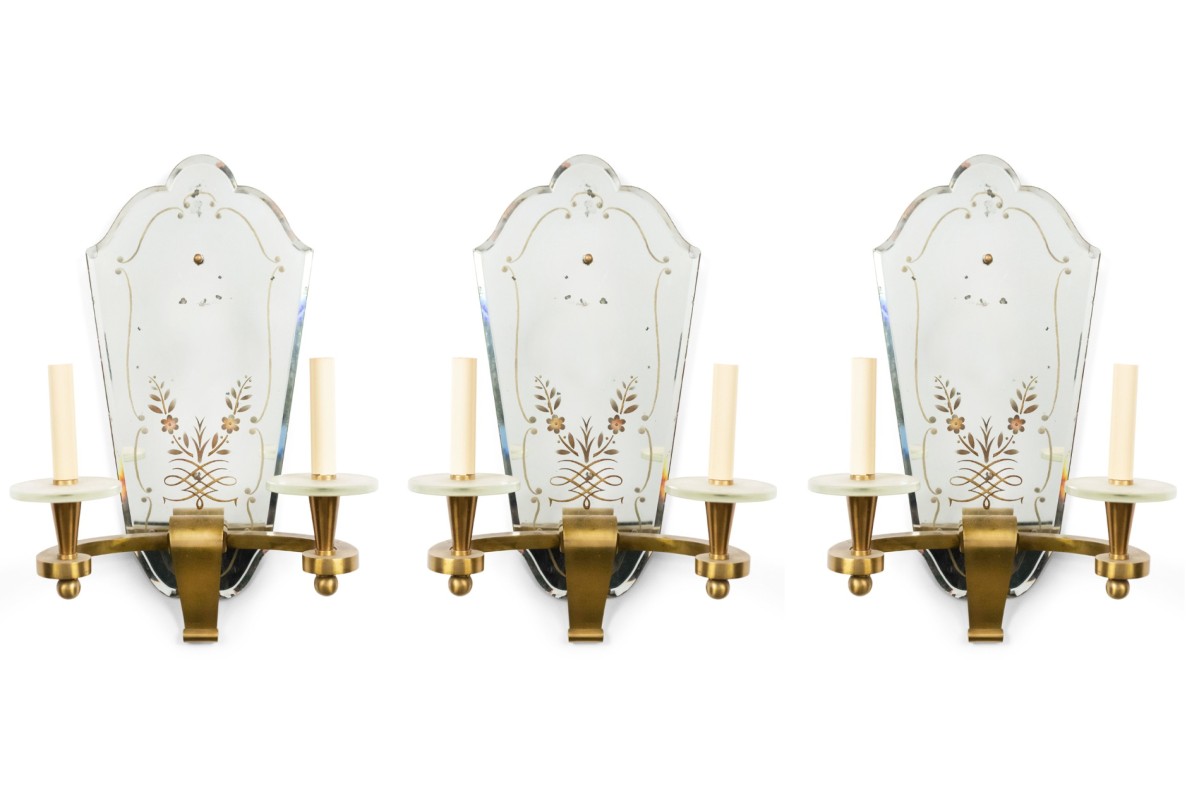 French art deco ormolu and mirror wall sconces 1