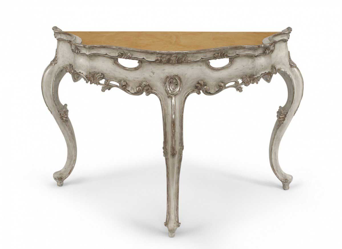 Italian rococo silver gilt marble top console table