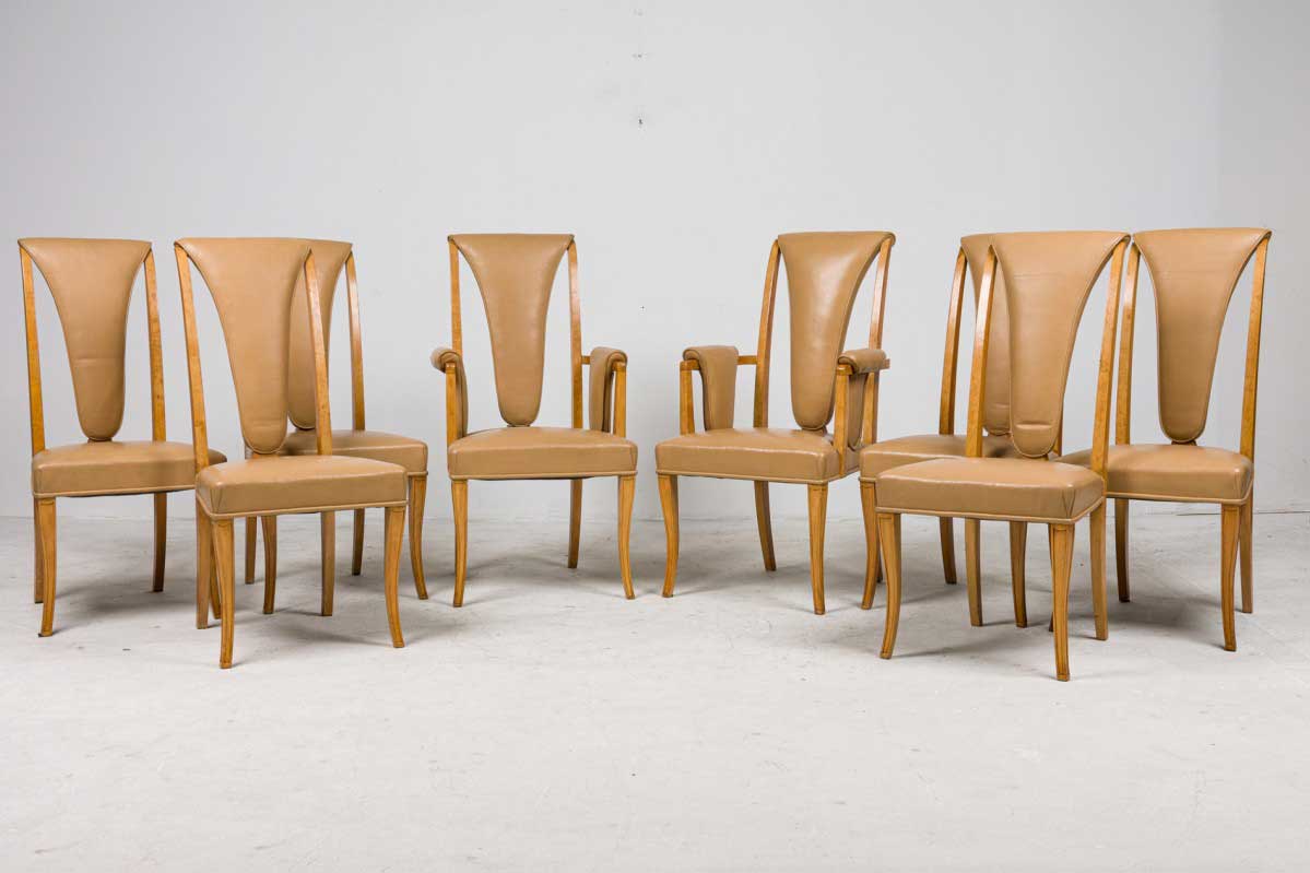 English art deco leather dining chairs