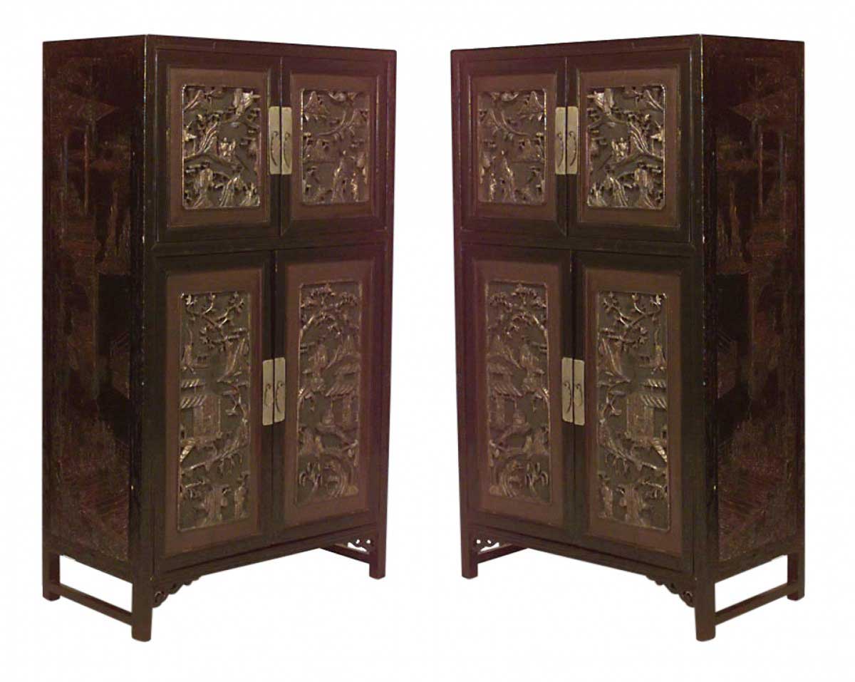 Chinese black lacquered coromandel cabinets 1