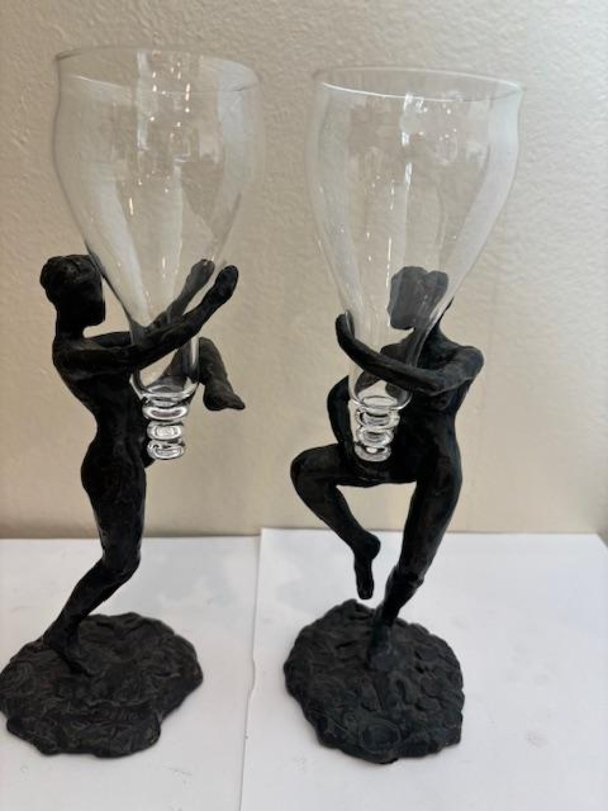 Pair laroche bronze female figures