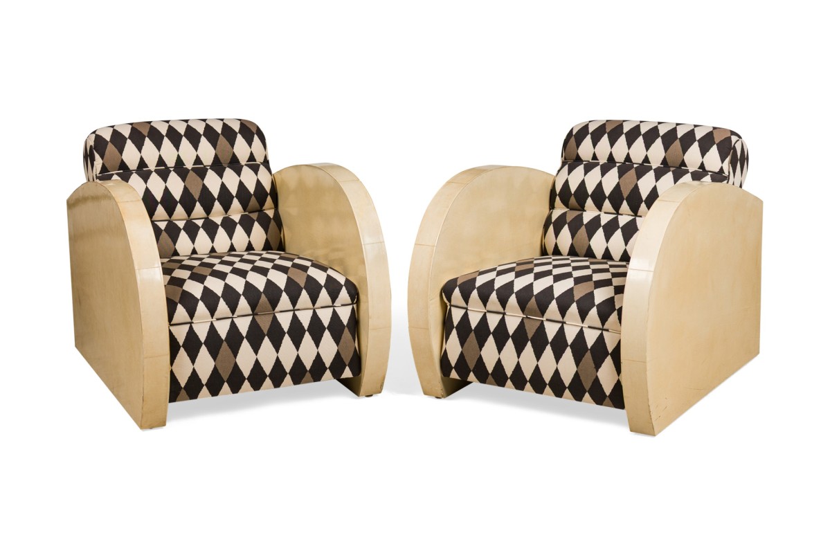 Seating armchair pair art deco french parchment 058649