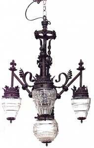 French provincial style wrought iron and glass floral chandelier