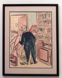American mid century watercolor caricature 10