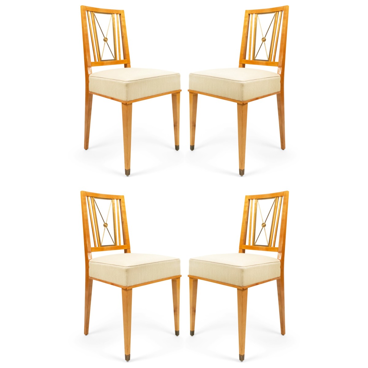 French maple and silk side chairs 1